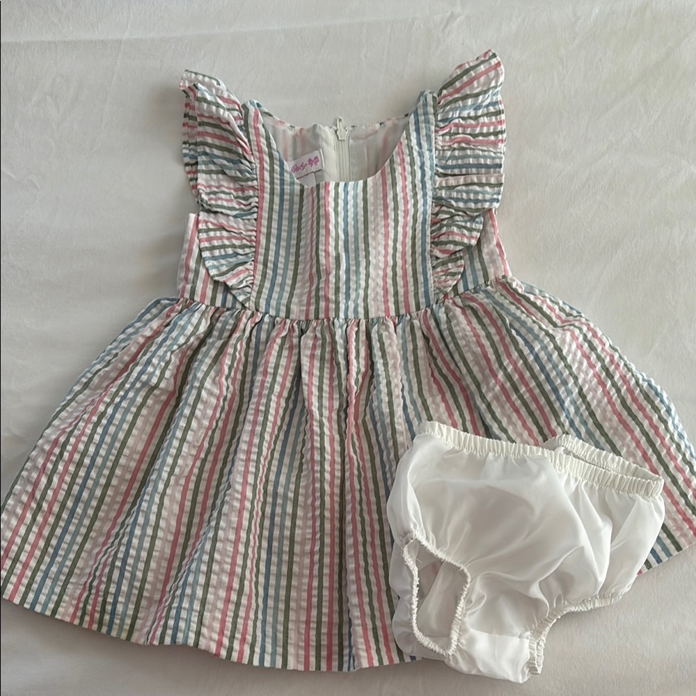 Bonnie Baby Pink, Green, and Blue Striped Dress